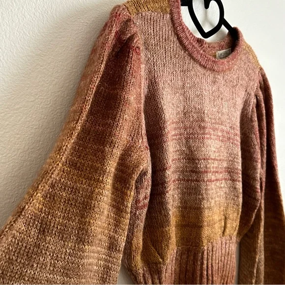 L*SPACE Rust Orange Red Balloon Sleeve Cropped Juniper Sweater Size S - Picture 4 of 10